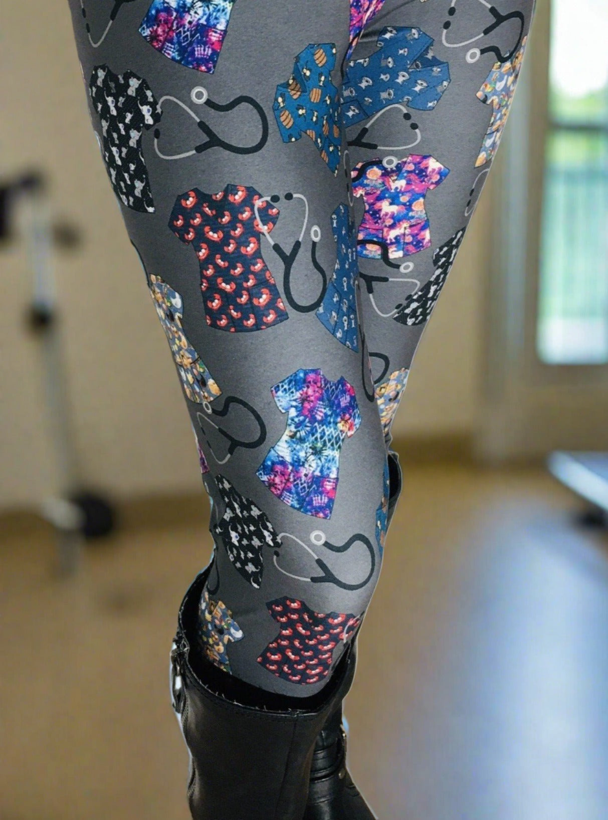 Womens Nurse Scrubs Print Leggings: Yoga Waist Leggings MomMe and More 