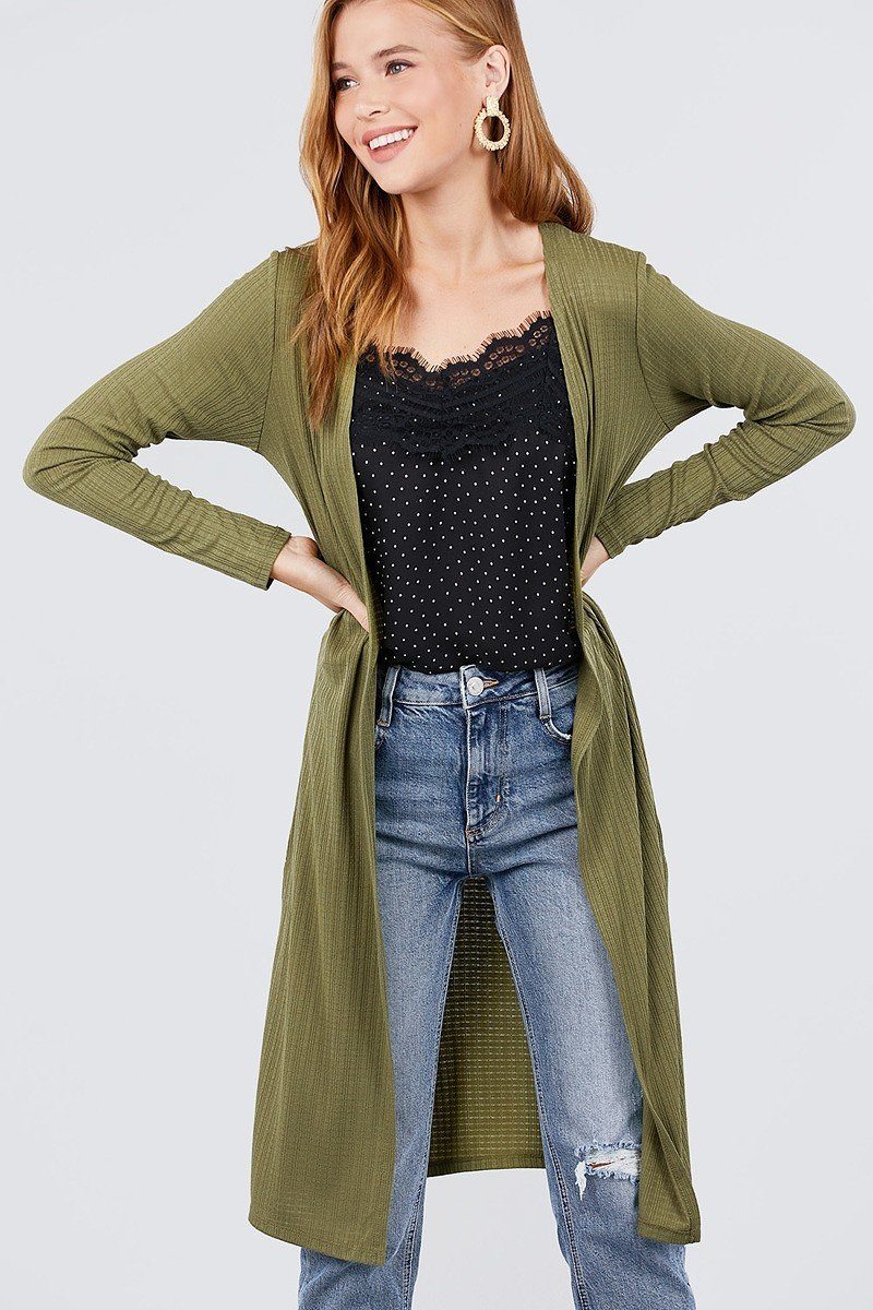Womens Olive Green Long Cardigan Cardigan MomMe and More 