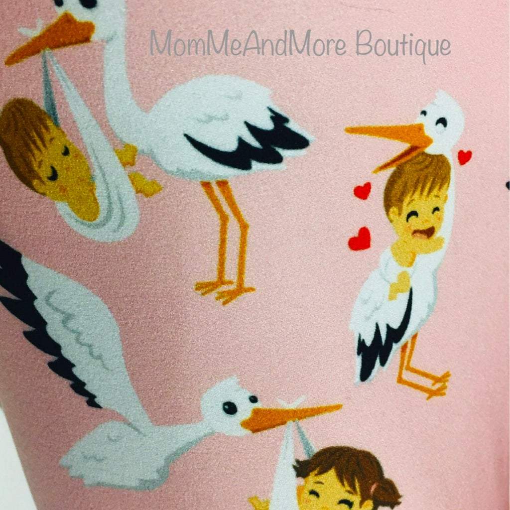 Womens Stork Leggings, Gender Reveal Party, Baby Shower Leggings: Pink/Yoga Waist Leggings MomMe and More 