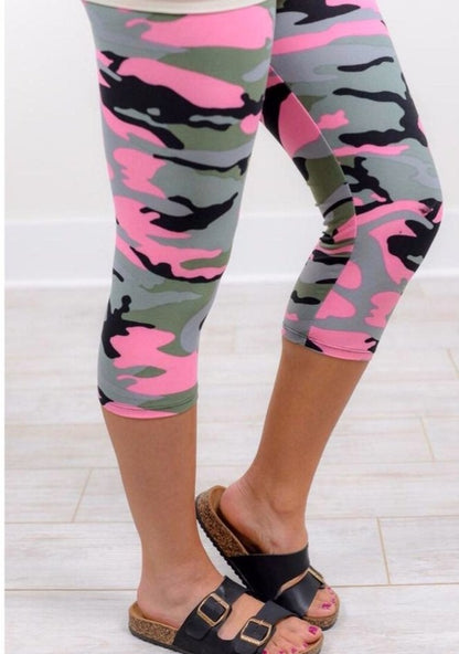 Womens Capri Pink Camouflage Print Leggings Soft Yoga Pants Leggings MomMe and More 