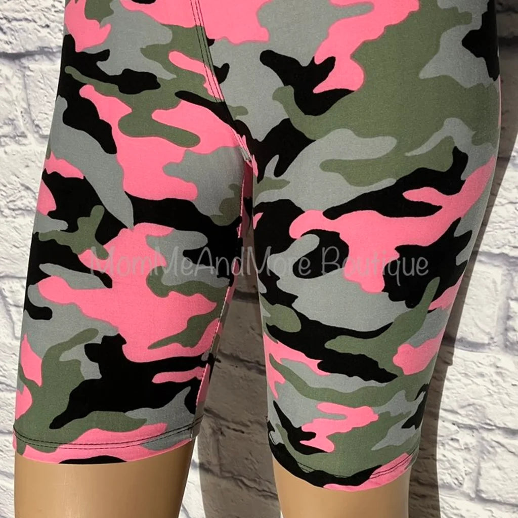 Womens Best Shorts, Pink Camo Biker Bermuda Long Shorts Shorts MomMe and More 