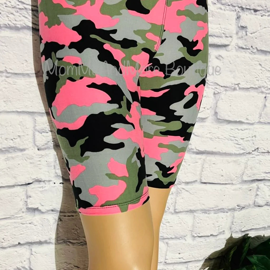 Womens Best Shorts, Pink Camo Biker Bermuda Long Shorts Shorts MomMe and More 