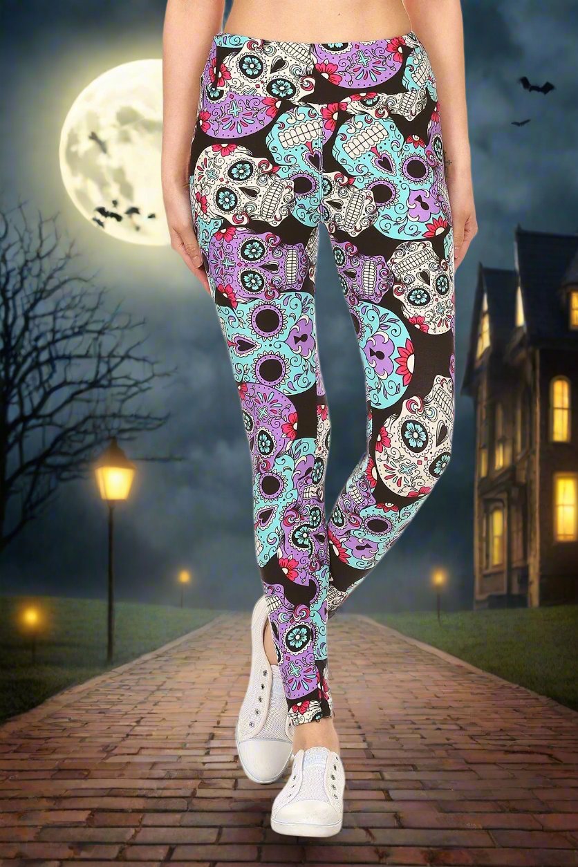 Womens Sugar Skull Leggings: Yoga Waist Leggings MomMe and More 