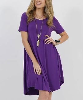 Womens Scoop Neck Short Sleeve Pocket Dress: Purple dress MomMe and More 