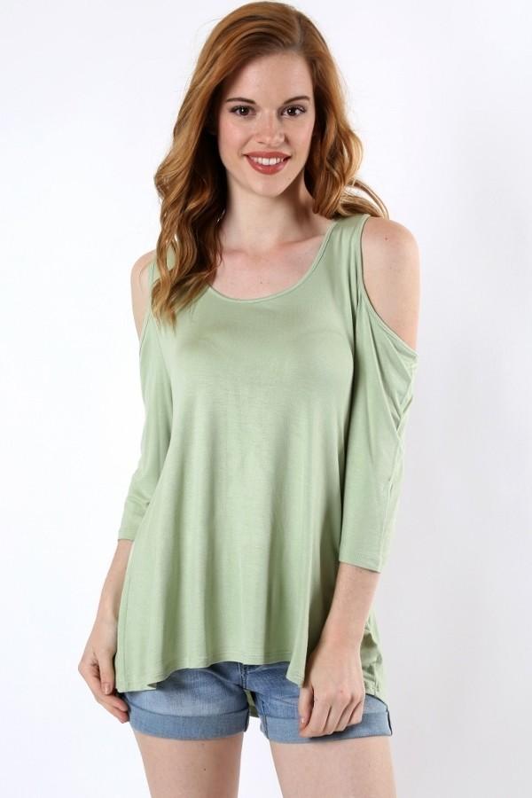 Women's Cold Shoulder Summer Top Green: S/M/L Tops MomMe and More 