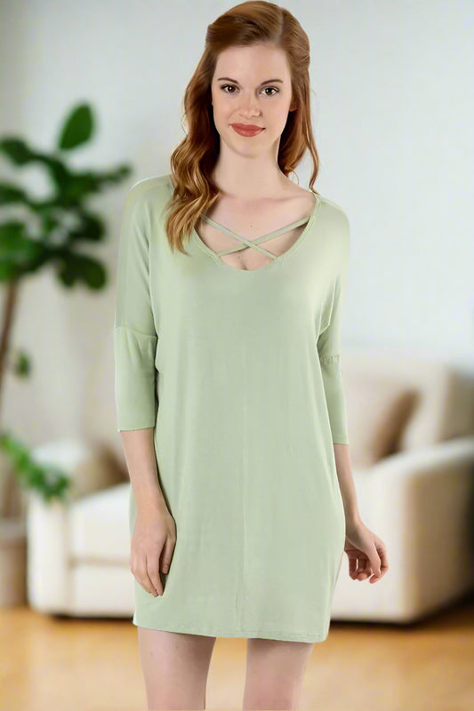 Women's Green Top 3/4 Sleeve Tunic Dress: S/M/L/XL Tops MomMe and More 