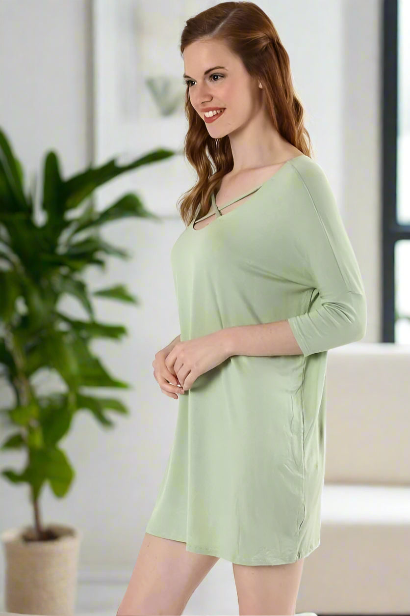 Women's Green Top 3/4 Sleeve Tunic Dress: S/M/L/XL Tops MomMe and More 