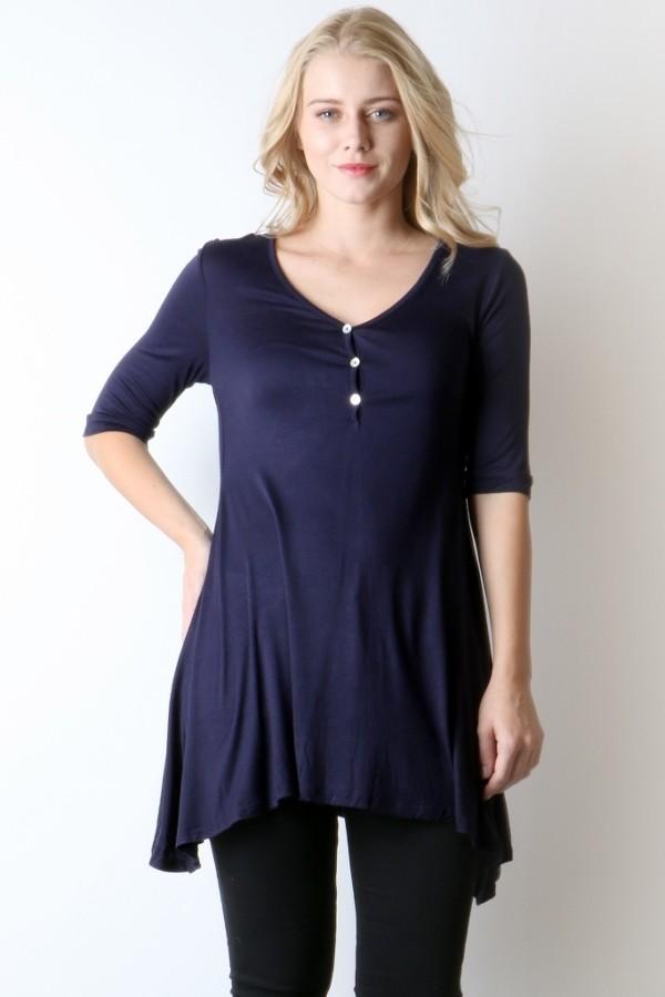 50% Off Women's Navy Blue Top 3/4 Sleeve Shirt: S/M/L Tunics MomMe and More 