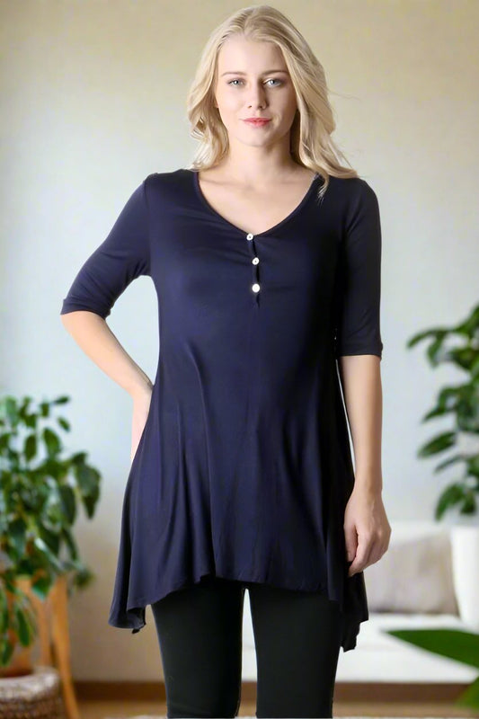 50% Off Women's Navy Blue Top 3/4 Sleeve Shirt: S/M/L Tunics MomMe and More 