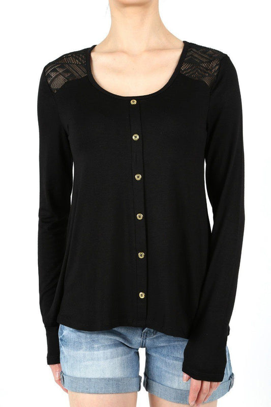 50% Off Women's Solid Black Lace Tunic Top Buttons: S/M/L Tops MomMe and More 