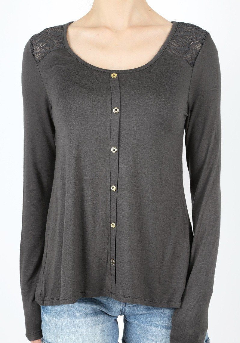 50% Off Women's Solid Gray Lace Tunic Top: S/M/L Tops MomMe and More 