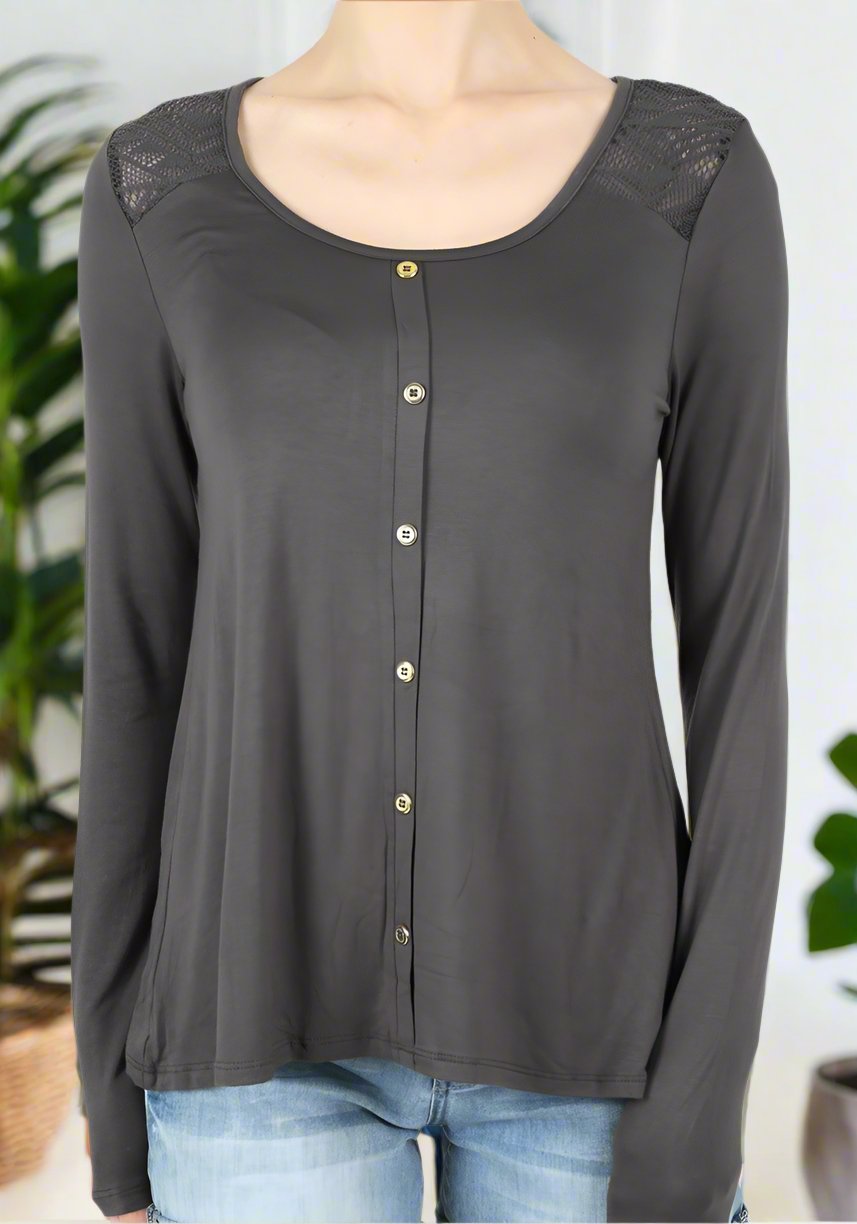 50% Off Women's Solid Gray Lace Tunic Top: S/M/L Tops MomMe and More 