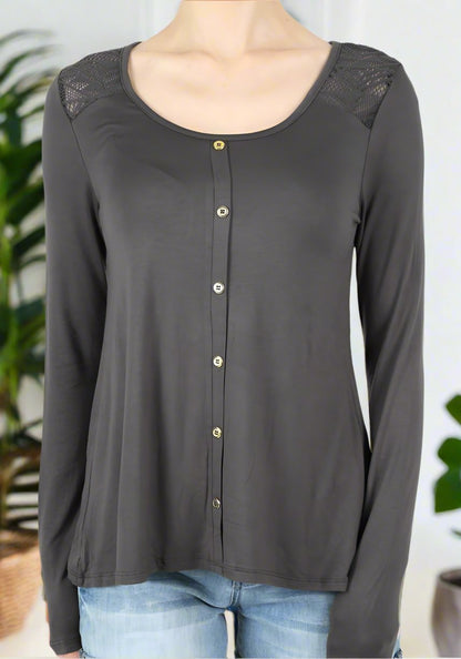 50% Off Women's Solid Gray Lace Tunic Top: S/M/L Tops MomMe and More 