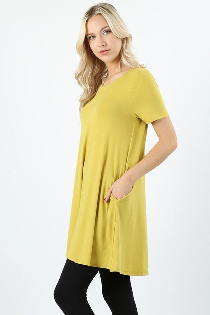 Women's Yellow Swing Dress Short Sleeve Tunic Top Tunics MomMe and More 