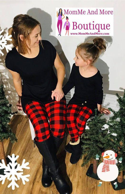 Womens Christmas Leggings, Red Plaid Printed Leggings: Yoga Waistband Leggings MomMe and More 