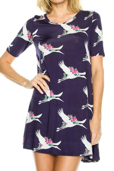 50% Off Women's Stork Printed Dress Long Blue Tunic Top: M/L Tunics MomMe and More 