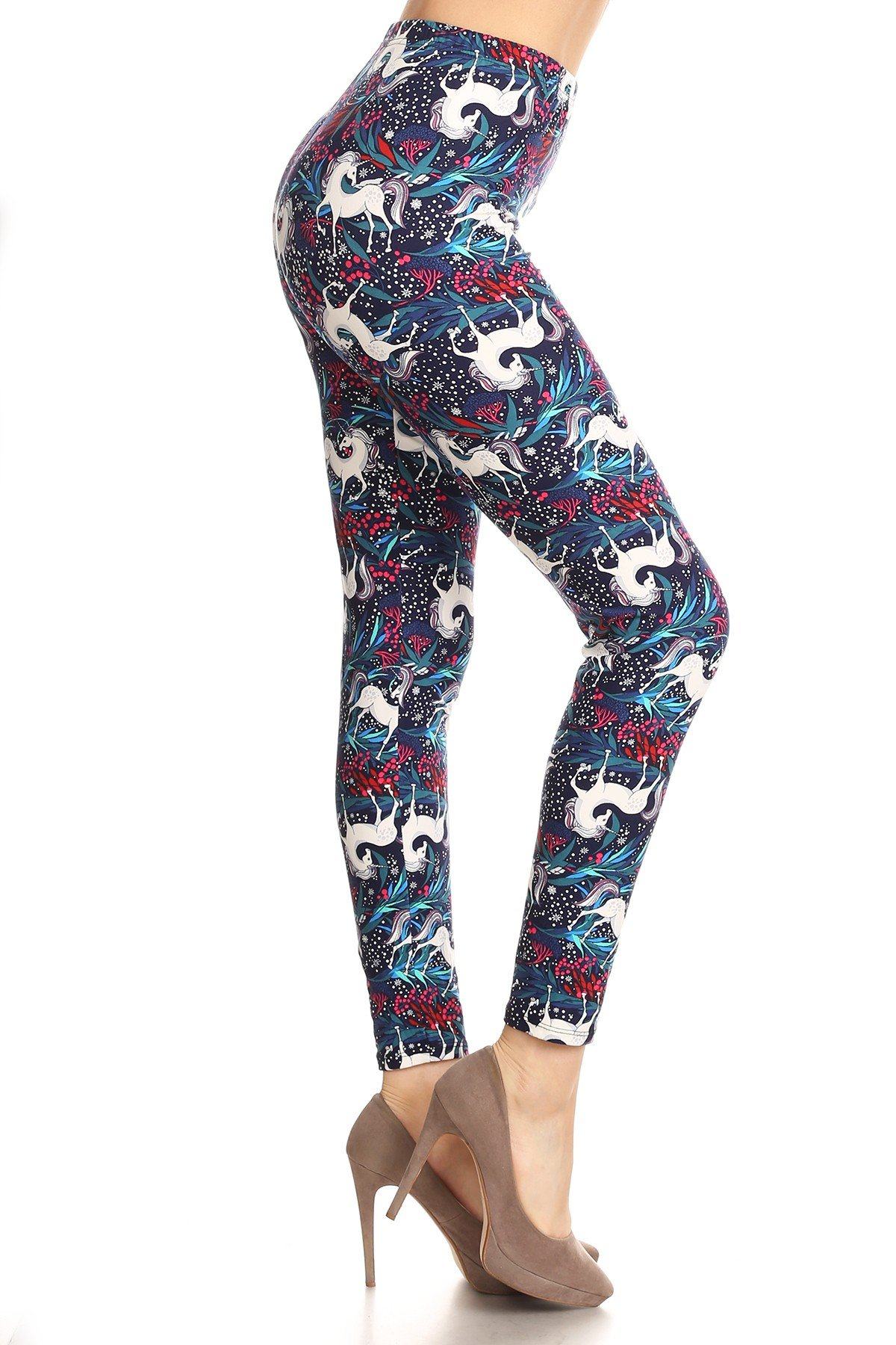 Women's Unicorn Printed Leggings Blue: OS and Plus Leggings MomMe and More 