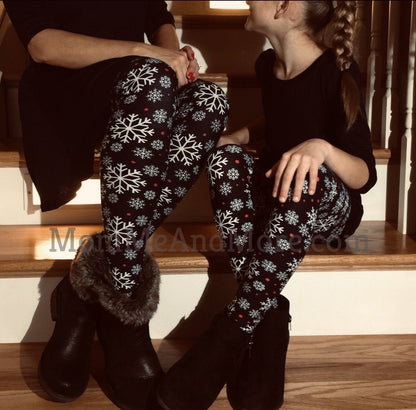 Girls Snowflake Leggings: Black Leggings MomMe and More 
