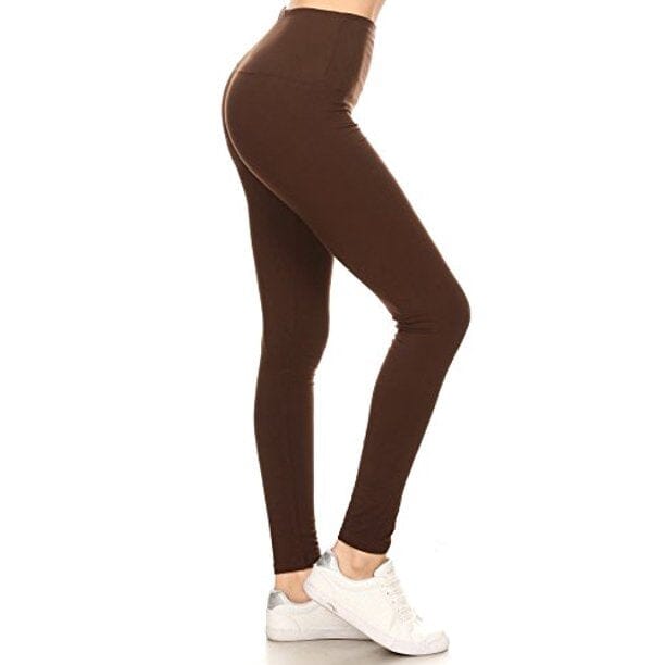 Womens Best Leggings With Pockets, Solid Brown Soft Leggings: Yoga Waist Leggings MomMe and More 
