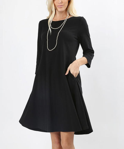 Women's Black Pocket Dress 3/4 Sleeves: S-3XL dress MomMe and More 