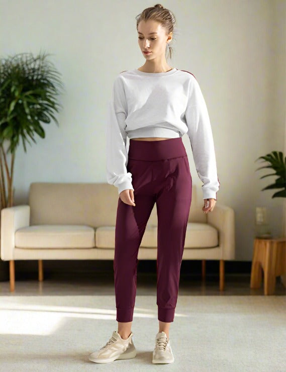 Womens Joggers | Maroon Dress Jogger Pants | High-Rise Activewear Pants