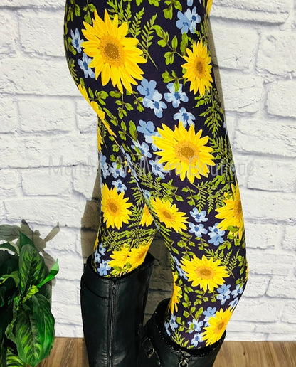 Womens Fall Yellow Sunflower Leggings: Yoga Waist Leggings MomMe and More 