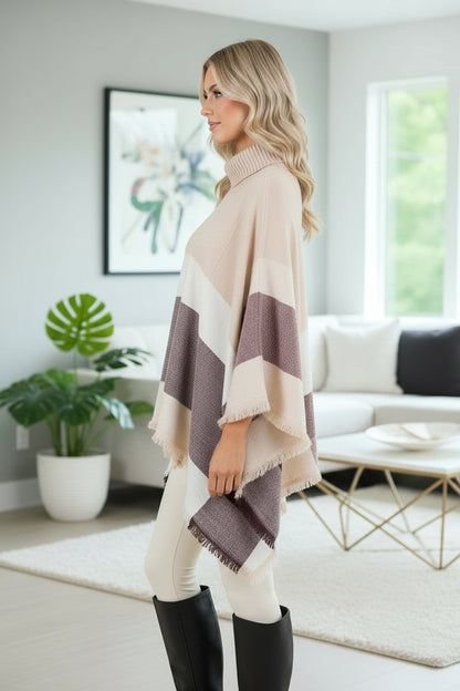 Womens Plaid Poncho: Beige/Brown/White poncho MomMe and More 