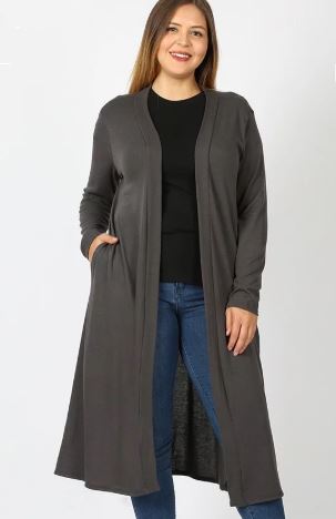 Women's Long Cardigan With Pockets, Gray: Plus 1xl/2xl/3xl Cardigan MomMe and More 