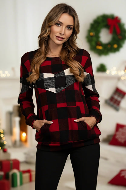 Womens Red Plaid Christmas Sweater, Buffalo Plaid Long Sleeve Holiday Tops MomMe and More 