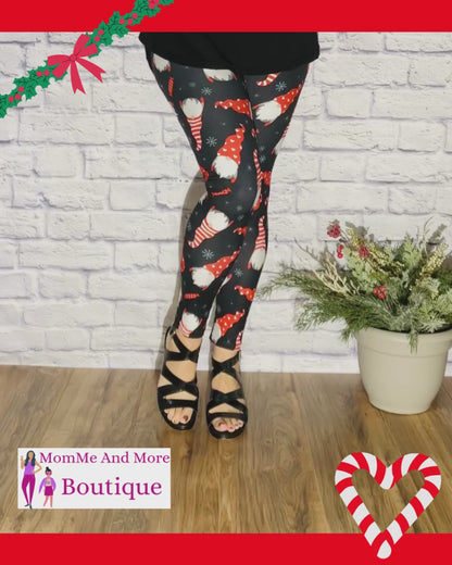 Womens Christmas Santa Gnome Leggings | Yoga Pants | Footless Tights