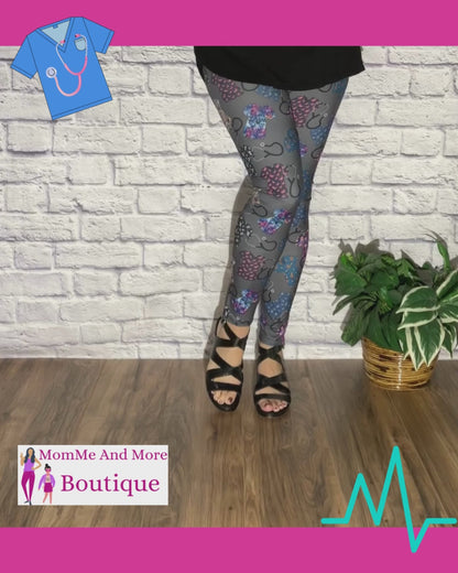 Womens Nurse RN Scrubs Leggings | Yoga Pants | Footless Tights