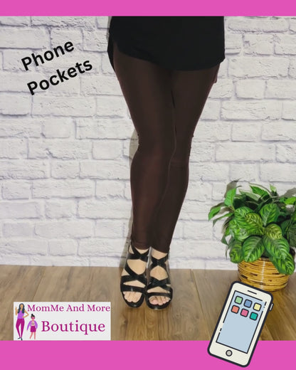 Womens Brown Pocket Leggings | Yoga Pants | Footless Tights