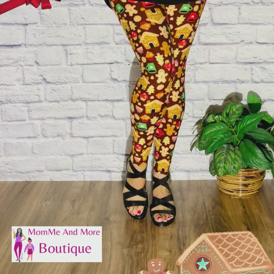 Womens Gingerbread House Printed Leggings Video Review MomMeAndMore