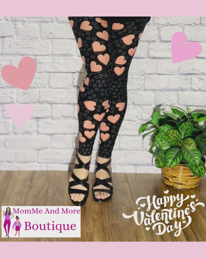Womens Valentines Day Heart Leggings | Yoga Pants | Footless Tights