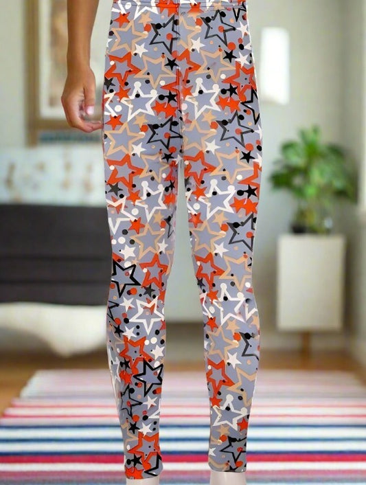 Girls 4th Of July Star Printed Leggings: S and L Leggings MomMe and More 