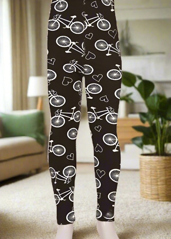 Girl's Bike Printed Leggings Black: S and L Leggings MomMe and More 