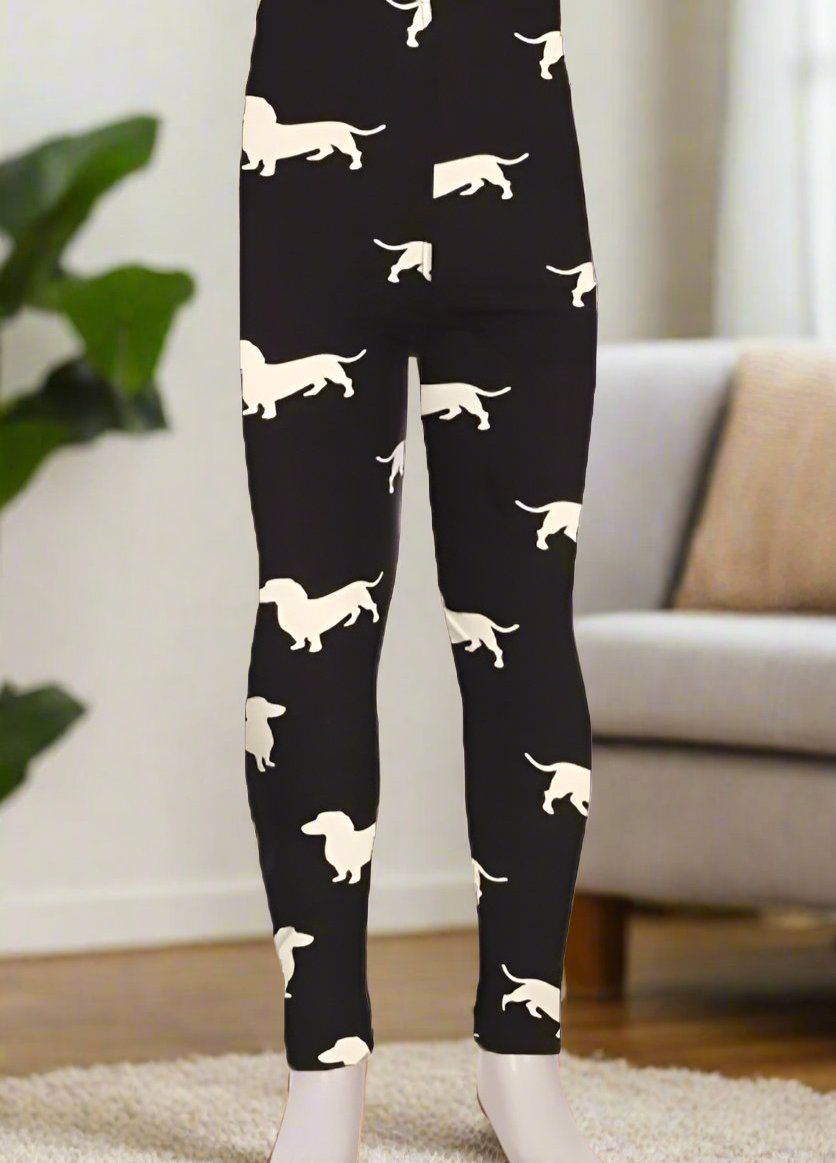 Girls Dachshund Dog Leggings: Black/White Leggings MomMe and More 