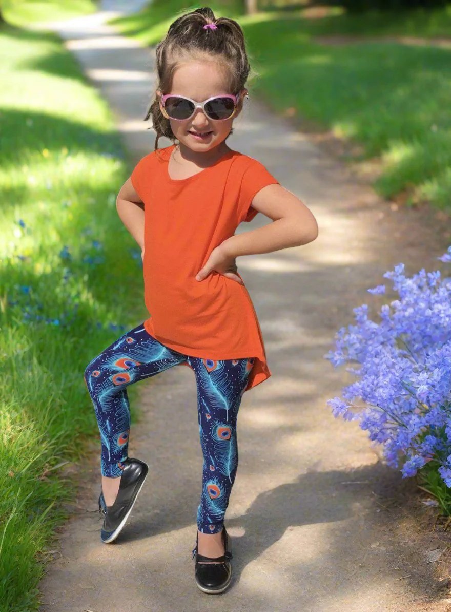 Girl's Peacock Leggings Leggings MomMe and More 