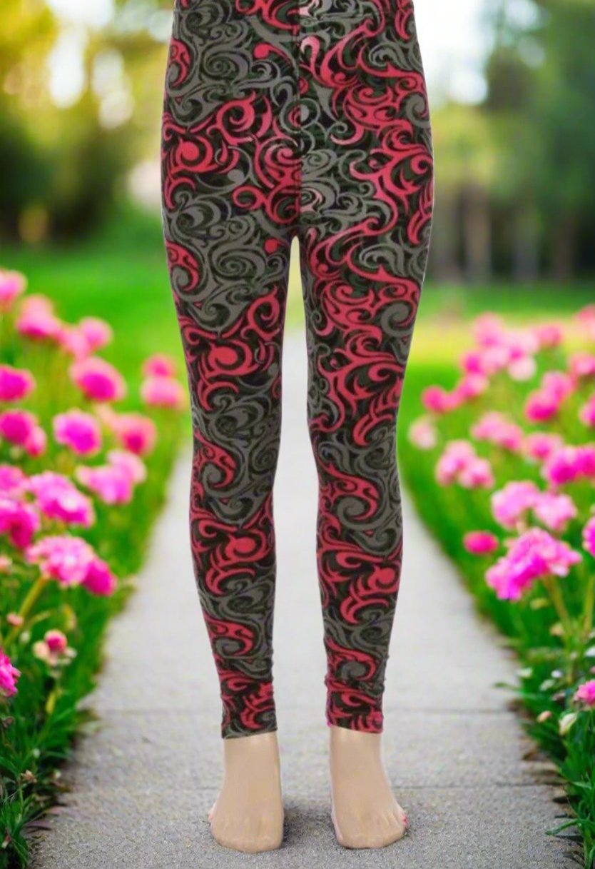 Girls Pink Ribbon Paisley Leggings Leggings MomMe and More 