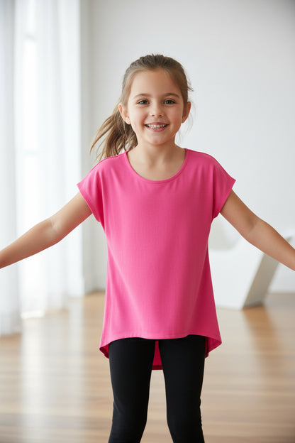 Pink Solid Top For Girls Short Sleeve Shirt 