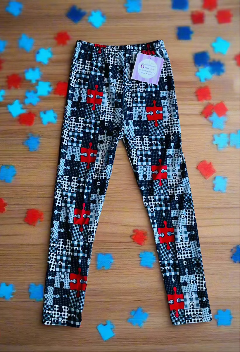 Girls Best Leggings, Kids Puzzle Piece Printed Leggings Leggings MomMe and More 