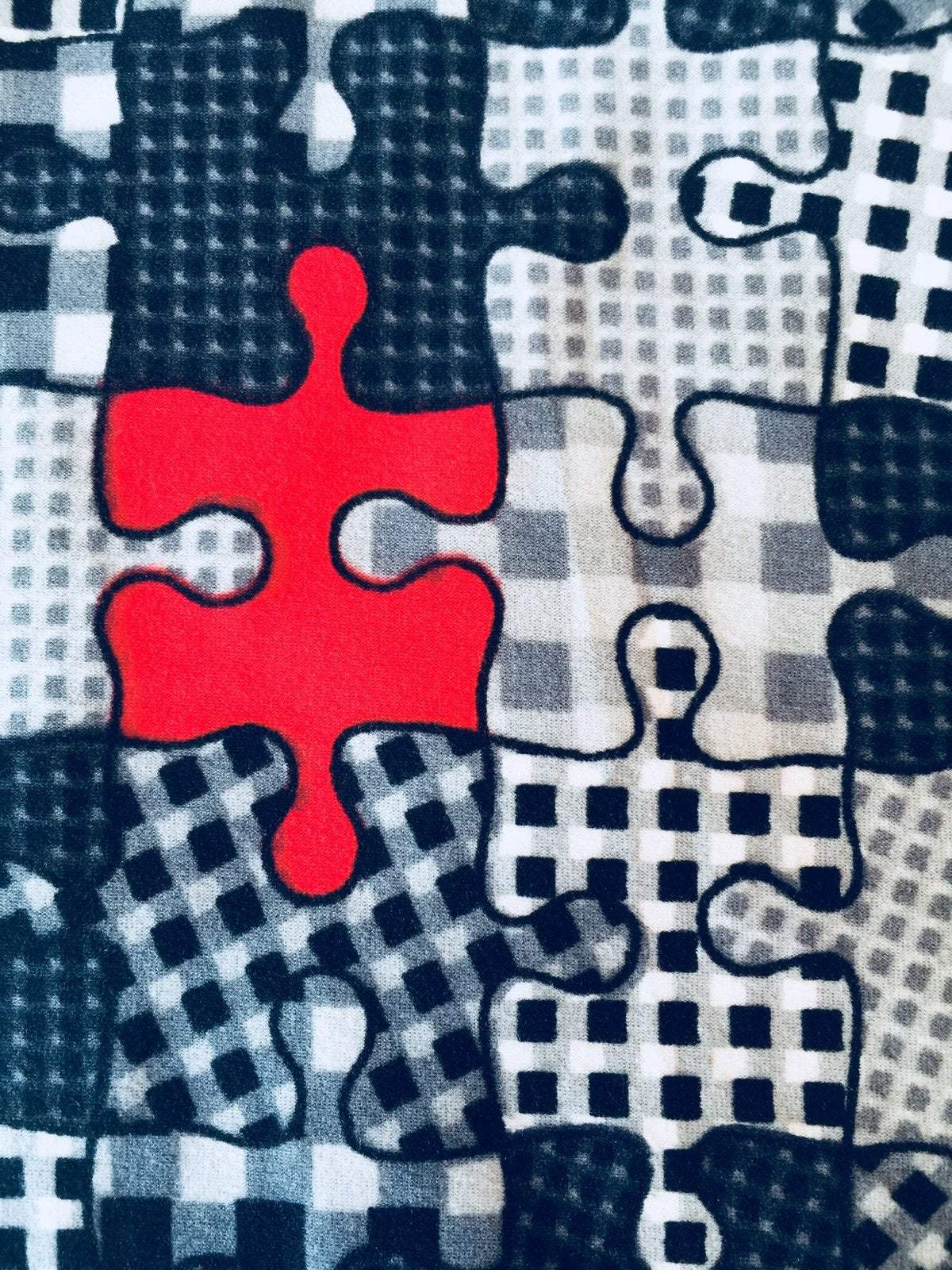 Girl's Puzzle Piece Leggings Black/Red: S and L Leggings MomMe and More 