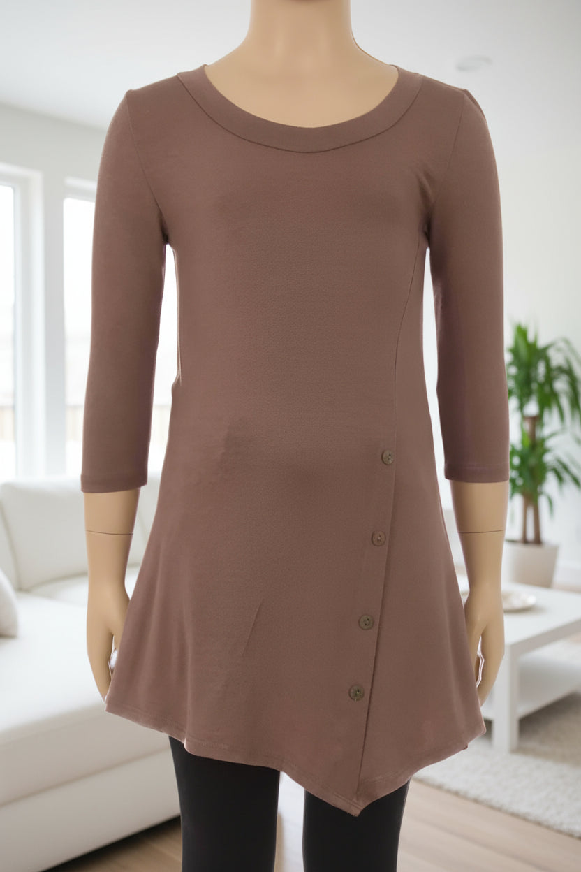 Girls Solid Brown Dress Asymmetric 3/4 Sleeve Tunic Top Tops MomMe and More 