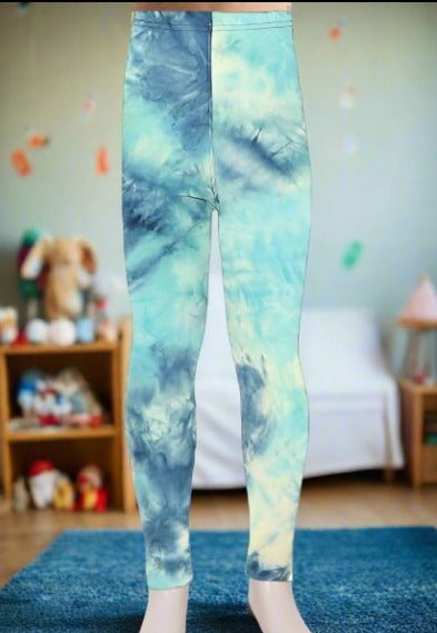 Girl's Tie-Dye Printed Leggings Ocean Blue: S and L Leggings MomMe and More 