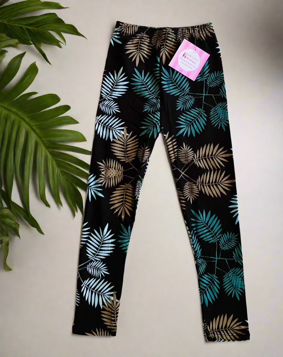 Girls Best Leggings, Kids Tropical Fern Print Leggings Leggings MomMe and More 