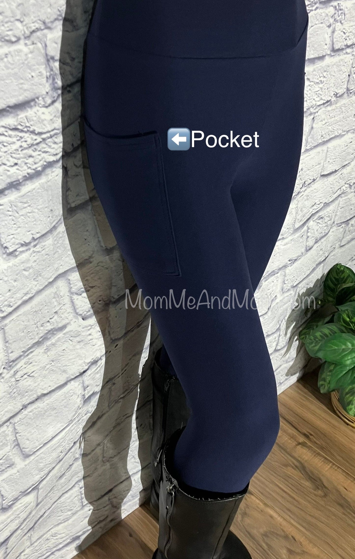 Womens Best Leggings With Pockets, Navy Blue Pocket Leggings: Yoga Waist Leggings MomMe and More 