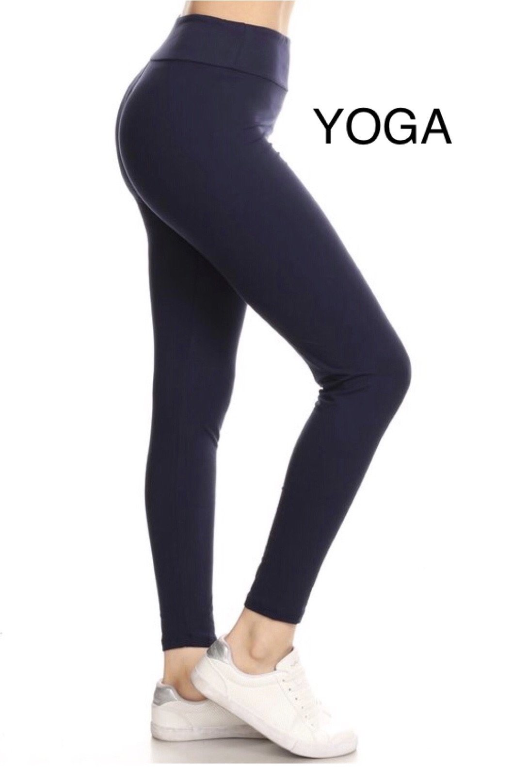 Womens Leggings | Solid Navy Blue Leggings | Yoga Pants | Footless Tights |  Yoga Waistband