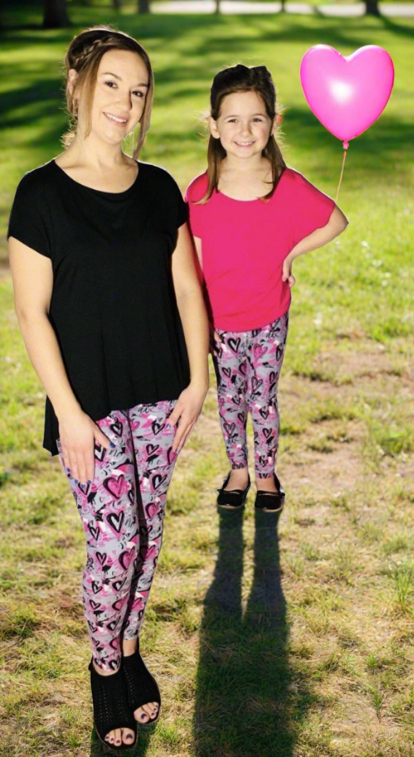 Womens Valentines Day Pink Heart Leggings: Yoga Waist Leggings MomMe and More 