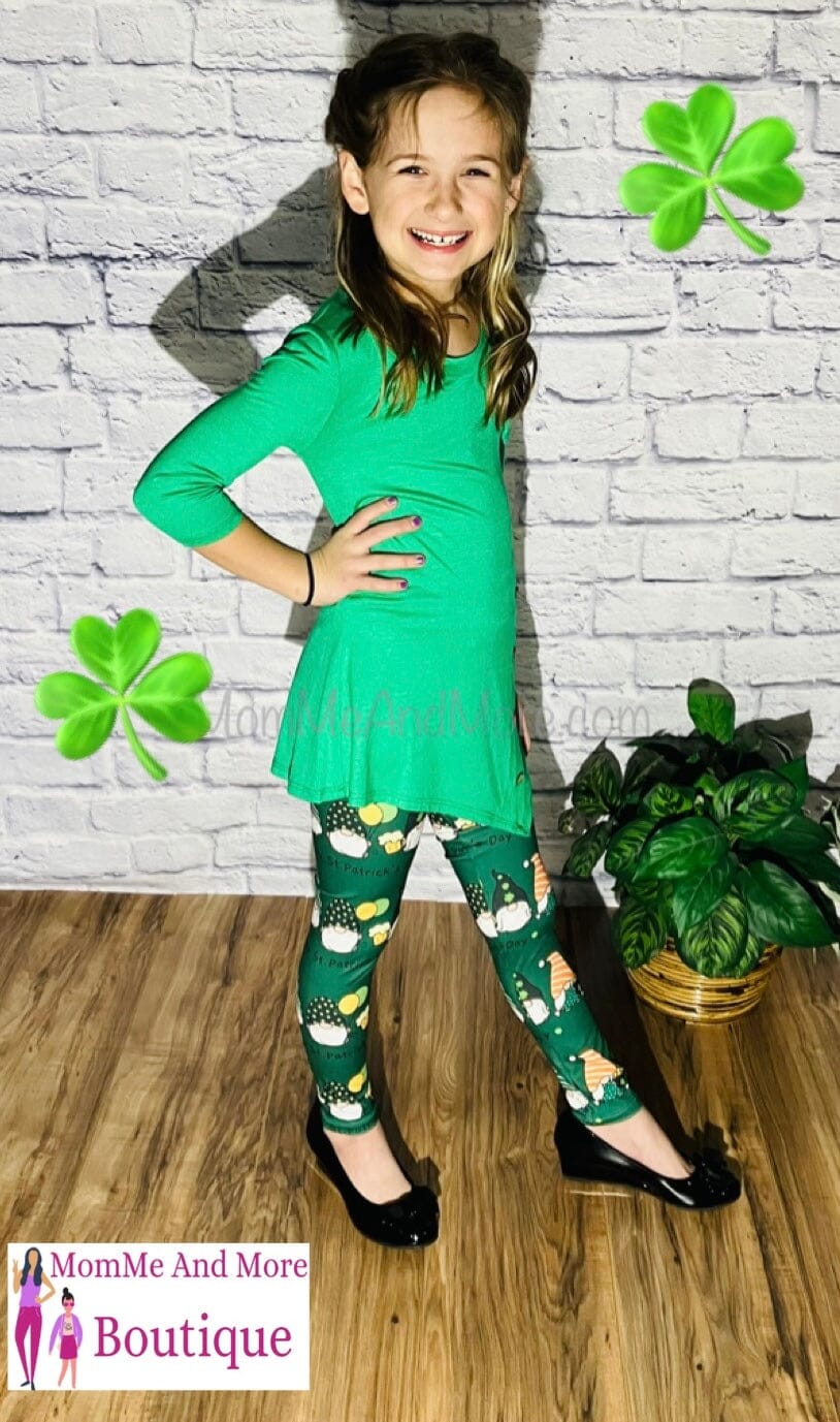 Girls St Patrick Day Leggings, Kids Gnome Printed Leggings Leggings MomMe and More 