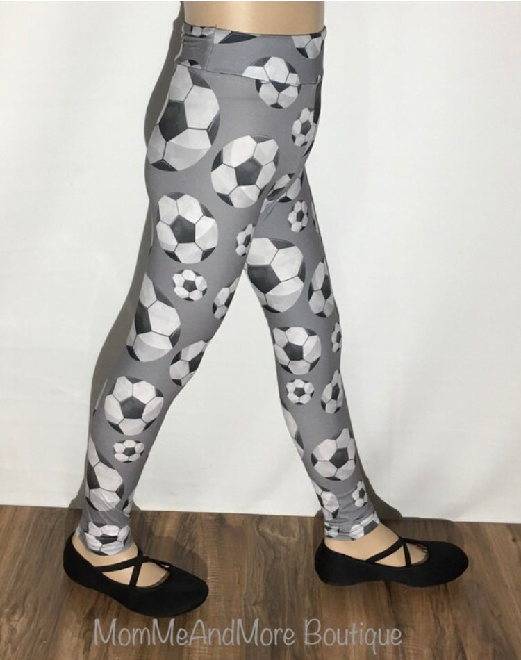 Girls Soccer Ball Leggings: Yoga Waist Leggings MomMe and More 